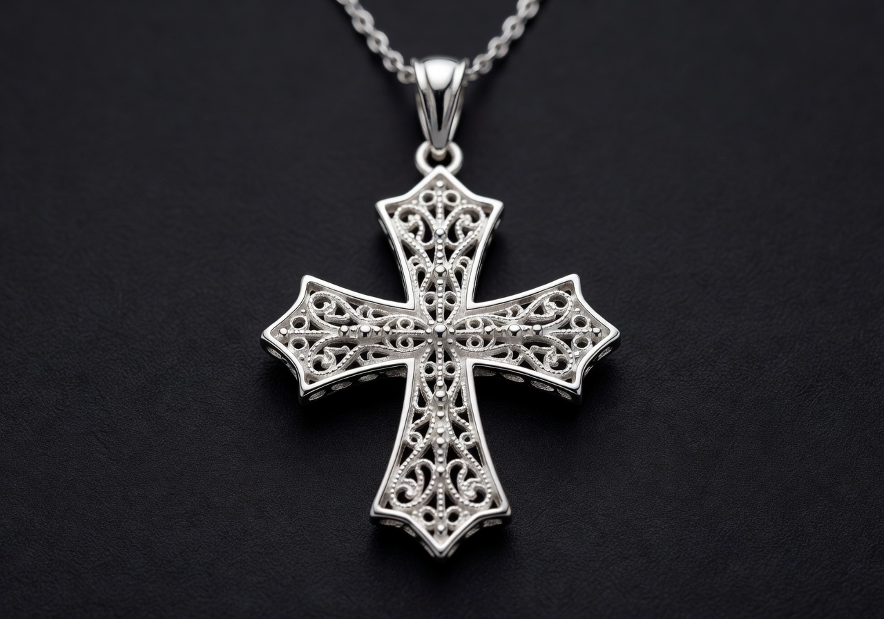 Silver filigree Maltese cross jewelry pendant