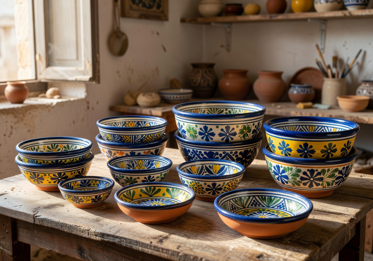 Traditional hand-painted Maltese pottery and ceramic bowls